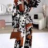 TRAF PRINT Wide Leg Pants vrouwen geplooid Mid Wasit Woman broek Vintage Office Baggy Pants for Women Streetwear Aesthetic Pants 220812