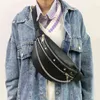 Stylish Rivet Chain Waist Bags For Women PU Leather Black Pack Female Fanny Wide Strap Crossbody Chest Bag Trend 220616