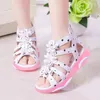 Girls Sandals Flowers Kids Roman Sandals Children Gladiator Shoes Soft Leather With Dots Zipper Pearl Beading Toddler 112 Years 220621