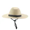 Chapeaux de plage pour femmes hommes casquettes Panama Western Cowboy paille chapeau de soleil plage coupe-vent corde décontracté Chapeau Femme