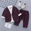 Spring Children Suit Sets Boys Plaid Jackets Pants Tshirts 3pcs Clothing Sets Baby Kids Party Birthday Costume197j5468356
