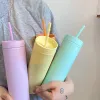 1pc tumblers نحيف كوب باستيل باستيل ملون ملون من البهلوان مع الأغطية والقش 16 أوقية قش بلاستيكي مزدوج الجدار