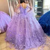 Lilas Lavande Princesse Quinceanera Robe Jolie Cape Puffy Corset À Lacets Doux 15 Robe Graduation Robes De Bal robes de 15 anos
