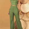 Defina de duas peças Mulheres de primeira linha de calça alta de roupas de verão Terno Trouser Moda de manga curta Elegante 220509