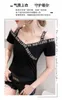 Women's T-Shirt designer 2021 summer new V-neck letter shoulder strap fashion small shirt short sleeve slim top women's AC9X
