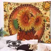 Boho-Sonnenblumen-Wandteppich, ästhetische Raumdekoration, Sonne und Mond, Blumen, Polyester, Mandala-Wanddekoration, Kunstteppich, böhmische Vorhänge, J220804