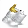 Band Rings Fashion Exquisite Creative Retro Eagle Wing Mens Open Ring Hair Domineering Gold Color Separation Head Hjewelry Drop Deli Dhxly