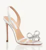 22S Luxury Aquazzus Babe Sandals Shoes Bridal Wedding Women Jewel Bow Slingback Pumps Elegant Lady High Heels -- Party Dress Evening With Original