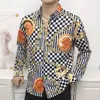 Camicie casual da uomo Camicia impiombata a griglia Moda manica lunga Hip Hop Party Stagewear Social Luxury Gold Retro Strip Print For MenMen's Eldd22