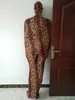 Unisex tiger leopard mönster spandex mummy catsuit kostymer outfit kostymer sovsäck med inre arm ärmar halloween cosplay kostym