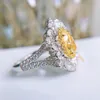 Cluster Rings Big Oval Yellow Zircon Ring White Crystal Full Stone Opening For Women Luxury Jewelry Kvinna Vintage Wedding Dainty Ringclusta