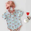 جديد 2021 Baby Boys Phemsuit ملابس الملابس الصيفية الجزء الأكبر من الرقبة 0-3ERS حديثي الولادة طفل رضيع فتاة قصيرة الأكمام الدب ROMPER G220521