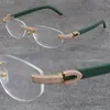 Säljer Rimless Metal Genomefter Avtagbara ramar Designer 1164 Korn Micro-Paved Diamond Set Eyewear Plank Optiska Män Kvinnor 18K Guldglasögon Framlös Ram