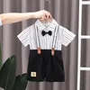 衣類セット男の子の服夏の半袖の誕生日スーツ生まれつきパーティースーツソフトコットンソリッドロンパーベルトパンツ幼児セット