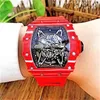 montre Date Richa Milles Rm35-02 Hommes Multifonctionnel Automatique Mécanique Montre Personnalité Grand Cadran Fibre Rouge Tissu Ceinture