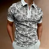 Erkekler Için Tişörtleri Sanat Baskı Kısa Kollu Gömlek Streetwear Erkek Giyim Ince Fermuar Boyun Açılır Yaka Grafik T Gömlek Tops 220407