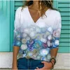 Spring Diamond Color Print Blouse Shirt Women Elegant V-Neck Lange Mouw Top Autumn Casual Loose Plus Size Streetwear Blusa 210308