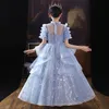 Cheap Blush Blue Flower Girls Dresses Long Sleeves For Weddings Lace Appliques Ball Gown Sequined Birthday Girl Communion Pageant Gowns 403