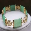 Joli bracelet à maillons porte-bonheur plaqué or avec pierres précieuses de jade vert naturel 19,1 cm