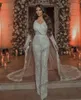 2022 Sparkle Jumpsuit Bridal Avondjurken voor vrouwen kant met lange mouwen feestoutfits dames elegante prom jurk met cape