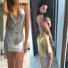 Femmes robe de soirée Sexy Club Kendall Jenner Vestidos diamant licou argent élégant profond V Backles 220506