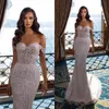 Abiti da sposa Bling Bling per la sposa 2022 Abiti da sposa a sirena Pizzo con paillettes al largo della spalla Elegante vestido de novia