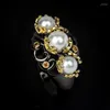 Bagues de Grappe Bijoux pour Femmes Exquis Incrusté de Perles Zircon Mariage Élégant Or Noir Bicolore JewelryCluster Wynn22