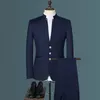 ( Jacket + Pant +Vest ) 3Pcs Set Men Suit Chinese Style Stand Collar Male Wedding Groom Slim Fit Size Blazer Tuxedo