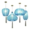 Pendant Lamps Chinese Style Lantern Lamp Creative Hanging Blue Led Light Restaurant Balcony Antique Fabric LampPendant