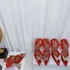 Designer di lusso Sandali Amina Muaddi Nuovo trasparente Begum Glass Pvc Crystal Trasparente Slingback Sandalo con tacco Décolleté con tacco 100mm Rosso chiaro impreziosito da cristalli