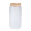 2 Designs Spot-Waren-Sublimation 16-Unzen-Glasbecher Dosenglasbecher mit Bambusdeckel wiederverwendbarer Strohhalm Bierdosen Transparent gefrostete LimonadendoseBecher zum Trinken