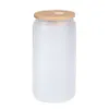 Spot goods Wholesale! 16oz cups Sublimation Clear Frosted Beer Glasses With Lids&PLASTIC Straws 500ml White Blank Water Bottles DIY Heat Transfer Wine Tumblers