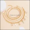 Anklets Jewelry Retro Diamond Lock Key Set Metal Beach Mti-Shayer Pearl Yoga Diseñador Bohemian Hollow Combinación de cadena hecha a mano aleación R