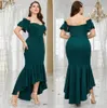 Dark Green Mermaid Plus Size Prom Dresses For Special Occasion Off The Shoulder Neck Evening Gowns Ankle Length Satin Formal Dress