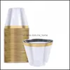 Rosa guld plast koppar ~ 9 oz klar gammaldags tumblers rimmed fancy engångsbröllop födelsedag cup droppe leverans 2021 m kök sup