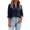 Women's Blouses Shirts oversized T -shirt voor vrouwen Casual vaste vaste lange mouw V Hals Button Down Summer Sheer Borduurd Sweat Shirtswom