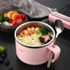 Dinnerware Sets 1000ML Lunch Box 304 Stainless Steel Bowl Instant Noodle With Lid Japanese Tableware Set209n