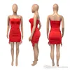 Summer Women Strapless Dress Sexy Off Shoulder Mini Skirts Solid Color Crop Top Bodycon Drawstring Dresses S-2XL Skinny Clubwear Plus Size 220513