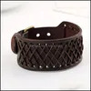 Tennisarmband smycken Casual Style Men Cord Braid Wrap Leather Armband Bangles 3 Colors Gold Plate Belt B DHXNS