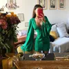 ArtSu femmes robes en Satin vert or col en V profond bouton lanterne manches Mini robe Sexy femme fête Club automne 60551 220613