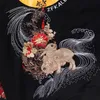 Men Hip Hop Hoodie Sweatshirt Embroidered Floral Full Moon Rabbit Harajuku Streetwear Pullover Cotton Autumn Hipster 220325