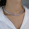 Iced out silver baguette cz tennis chain necklace for women high quality hip hop ice 5A cubic zirconia choker jewelry in stock194b