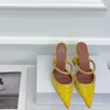 Gilda Crystals-embelled Glitter Mules tofflor glider på spetsiga tå klackar piedestal högklackade designers toffel för kvinnor kvinnor skor klackar
