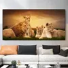 African Lion Family in the Savannah Canvas Paintings Wild Animals Posters Black and White Decorative Pictures Living Room Decor