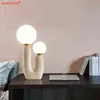 Green Pink Resin Double Frosted Glass Ball Table Lamp Nordic Creativity Bedroom LED Lighting Study Living Room Decor Desk Lamp H220423