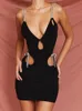 Hovon Strap Lace Up Cut Out Sexy Bodycon Dress Women Elegant v Neck Backless Summer Summeress Party Mini Dresses Night Clubwear 220521