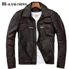 Hommes en cuir véritable en détresse moto hommes veste en cuir véritable 100 peau de vache rétro rouge marron hommes manteau en cuir 19078 5 LJ201029