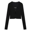 Design Sense Hot Girl Knitted T-shirt Women's Summer 2022 New Black Outer Wear Slim Short Long-sleeved Tops G220414