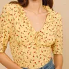 Women's Blouses & Shirts 2022 Spring And Summer Fashion V-neck Pastoral Floral Print Waist Folds All-match Short-sleeved Shirt