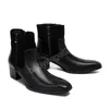 خريف الشتاء العالي الكعوب من الرجال المدببة إصبع القدم الأصلي أحذية سوداء حذاء سوداء فاخرة